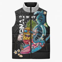 Hawaii Pineapple Surfing Sleeveless Puffer Jacket It's in My DNA - Kakau and Polynesian Pattern LT03 Unisex Black - Polynesian Pride
