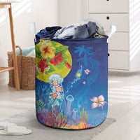 Palau Laundry Basket Jellyfish with Coral Reefs Ocean Vibe and Tapa Pattern LT03 Blue - Polynesian Pride