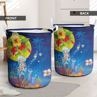 Palau Laundry Basket Jellyfish with Coral Reefs Ocean Vibe and Tapa Pattern LT03 - Polynesian Pride