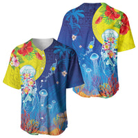Palau Baseball Jersey Jellyfish with Coral Reefs Ocean Vibe and Tapa Pattern LT03 - Polynesian Pride