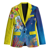 Palau Blazer Jellyfish with Coral Reefs Ocean Vibe and Tapa Pattern LT03 Unisex Blue - Polynesian Pride