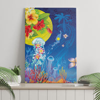 Palau Canvas Wall Art Jellyfish with Coral Reefs Ocean Vibe and Tapa Pattern LT03 - Polynesian Pride