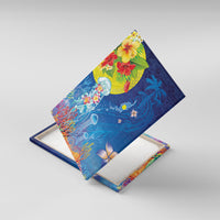 Palau Canvas Wall Art Jellyfish with Coral Reefs Ocean Vibe and Tapa Pattern LT03 With Frame Blue - Polynesian Pride