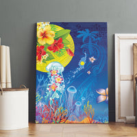 Palau Canvas Wall Art Jellyfish with Coral Reefs Ocean Vibe and Tapa Pattern LT03 - Polynesian Pride