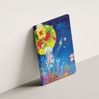 Palau Canvas Wall Art Jellyfish with Coral Reefs Ocean Vibe and Tapa Pattern LT03 - Polynesian Pride
