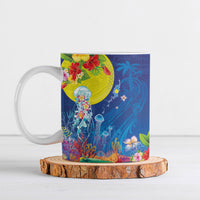 Palau Ceramic Mug Jellyfish with Coral Reefs Ocean Vibe and Tapa Pattern LT03 Blue - Polynesian Pride