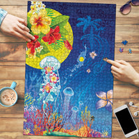 Palau Puzzle Jellyfish with Coral Reefs Ocean Vibe and Tapa Pattern LT03 Blue - Polynesian Pride