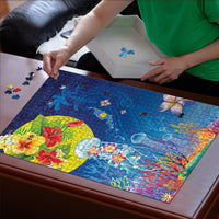 Palau Puzzle Jellyfish with Coral Reefs Ocean Vibe and Tapa Pattern LT03 - Polynesian Pride