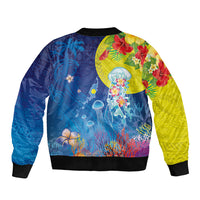 Palau Sleeve Zip Bomber Jacket Jellyfish with Coral Reefs Ocean Vibe and Tapa Pattern LT03 - Polynesian Pride
