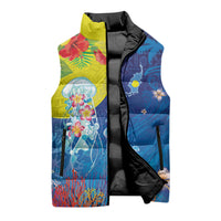 Palau Sleeveless Puffer Jacket Jellyfish with Coral Reefs Ocean Vibe and Tapa Pattern LT03 - Polynesian Pride