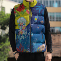 Palau Sleeveless Puffer Jacket Jellyfish with Coral Reefs Ocean Vibe and Tapa Pattern LT03 - Polynesian Pride