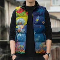 Palau Sleeveless Puffer Jacket Jellyfish with Coral Reefs Ocean Vibe and Tapa Pattern LT03 - Polynesian Pride