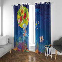 Palau Window Curtain Jellyfish with Coral Reefs Ocean Vibe and Tapa Pattern LT03 With Grommets Blue - Polynesian Pride