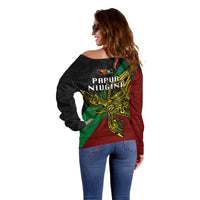 Papua New Guinea East New Britain Province Off Shoulder Sweater PNG Birds Of Paradise Polynesian Arty Style LT03 - Polynesian Pride