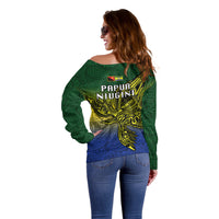 Papua New Guinea Morobe Province Off Shoulder Sweater PNG Birds Of Paradise Polynesian Arty Style LT03 - Polynesian Pride