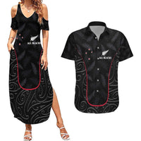 Custom New Zealand Rugby Couples Matching Summer Maxi Dress and Hawaiian Shirt Maori All Black Championship 2024 and Silver Fern LT03 Black - Polynesian Pride