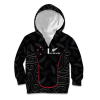 Custom New Zealand Rugby Kid Hoodie Maori All Black Championship 2024 and Silver Fern LT03 Zip Hoodie Black - Polynesian Pride