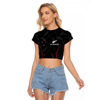 Custom New Zealand Rugby Raglan Cropped T Shirt Maori All Black Championship 2024 and Silver Fern LT03 Female Black - Polynesian Pride