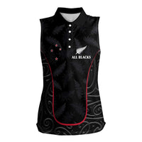 Custom New Zealand Rugby Women Sleeveless Polo Shirt Maori All Black Championship 2024 and Silver Fern LT03 Female Black - Polynesian Pride