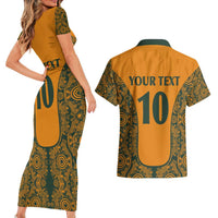 Custom Australia Rugby Championship 2024 Couples Matching Short Sleeve Bodycon Dress and Hawaiian Shirt Aboriginal Art Tattoo Pattern LT03 - Polynesian Pride