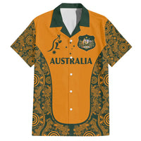 Custom Australia Rugby Championship 2024 Family Matching Long Sleeve Bodycon Dress and Hawaiian Shirt Aboriginal Art Tattoo Pattern LT03 Dad's Shirt - Short Sleeve Yellow - Polynesian Pride