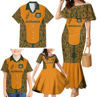Custom Australia Rugby Championship 2024 Family Matching Mermaid Dress and Hawaiian Shirt Aboriginal Art Tattoo Pattern LT03 - Polynesian Pride