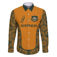 Custom Australia Rugby Championship 2024 Family Matching Puletasi and Hawaiian Shirt Aboriginal Art Tattoo Pattern LT03 Dad's Shirt - Long Sleeve Yellow - Polynesian Pride