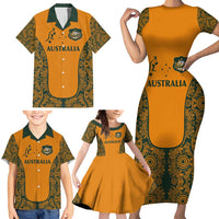Custom Australia Rugby Championship 2024 Family Matching Short Sleeve Bodycon Dress and Hawaiian Shirt Aboriginal Art Tattoo Pattern LT03 - Polynesian Pride