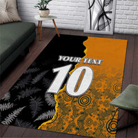 Custom New Zealand and Australia Rugby Championship 2024 Area Rug Maori Warrior and Kangaroo Mascot with Fern Aboriginal LT03 Black - Polynesian Pride