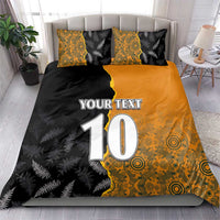 Custom New Zealand and Australia Rugby Championship 2024 Bedding Set Maori Warrior and Kangaroo Mascot with Fern Aboriginal LT03 - Polynesian Pride