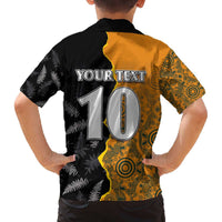 Custom New Zealand and Australia Rugby Championship 2024 Family Matching Off Shoulder Short Dress and Hawaiian Shirt Maori Warrior and Kangaroo Mascot with Fern Aboriginal LT03 - Polynesian Pride