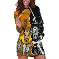 Custom New Zealand and Australia Rugby Championship 2024 Hoodie Dress Maori Warrior and Kangaroo Mascot with Fern Aboriginal LT03 Black - Polynesian Pride