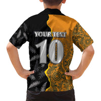 Custom New Zealand and Australia Rugby Championship 2024 Kid Hawaiian Shirt Maori Warrior and Kangaroo Mascot with Fern Aboriginal LT03 - Polynesian Pride