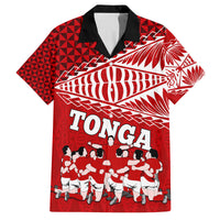 Personalised Tonga Rugby Family Matching Summer Maxi Dress and Hawaiian Shirt Sipi Tau Dance Ngatu Pattern LT03 Dad's Shirt - Short Sleeve Red - Polynesian Pride