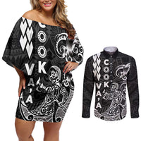 Cook Islands Va'a Polynesian Art Tattoo Couples Matching Off Shoulder Short Dress and Long Sleeve Button Shirt Black Color LT03 Black - Polynesian Pride