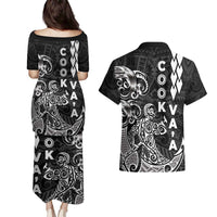 Cook Islands Va'a Polynesian Art Tattoo Couples Matching Puletasi and Hawaiian Shirt Black Color LT03 - Polynesian Pride