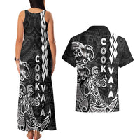 Cook Islands Va'a Polynesian Art Tattoo Couples Matching Tank Maxi Dress and Hawaiian Shirt Black Color LT03 - Polynesian Pride