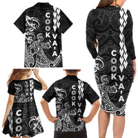 Cook Islands Va'a Polynesian Art Tattoo Family Matching Long Sleeve Bodycon Dress and Hawaiian Shirt Black Color LT03 - Polynesian Pride