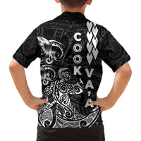 Cook Islands Va'a Polynesian Art Tattoo Family Matching Off The Shoulder Long Sleeve Dress and Hawaiian Shirt Black Color LT03 - Polynesian Pride