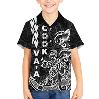 Cook Islands Va'a Polynesian Art Tattoo Family Matching Short Sleeve Bodycon Dress and Hawaiian Shirt Black Color LT03 Son's Shirt Black - Polynesian Pride