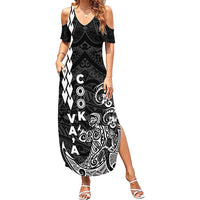 Cook Islands Va'a Polynesian Art Tattoo Family Matching Summer Maxi Dress and Hawaiian Shirt Black Color LT03 Mom's Dress Black - Polynesian Pride