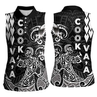 Cook Islands Va'a Polynesian Art Tattoo Women Sleeveless Polo Shirt Black Color LT03 - Polynesian Pride