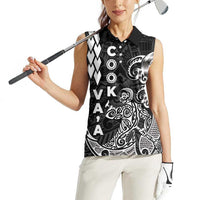 Cook Islands Va'a Polynesian Art Tattoo Women Sleeveless Polo Shirt Black Color LT03 - Polynesian Pride