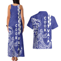 Cook Islands Va'a Polynesian Art Tattoo Couples Matching Tank Maxi Dress and Hawaiian Shirt Blue Color LT03 - Polynesian Pride