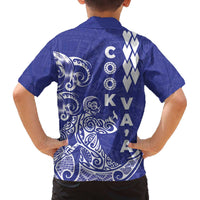 Cook Islands Va'a Polynesian Art Tattoo Family Matching Off The Shoulder Long Sleeve Dress and Hawaiian Shirt Blue Color LT03 - Polynesian Pride