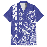 Cook Islands Va'a Polynesian Art Tattoo Family Matching Off Shoulder Short Dress and Hawaiian Shirt Blue Color LT03 Dad's Shirt - Short Sleeve Blue - Polynesian Pride