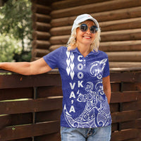 Cook Islands Vaa Polynesian Art Tattoo Women Polo Shirt Blue Color