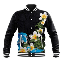 Hawaiian Plumeria and Turtle Baseball Jacket with Polynesian Tribal Art Pattern Vintage Vibes