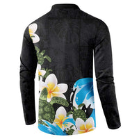 Hawaiian Plumeria and Turtle Button Sweatshirt with Polynesian Tribal Art Pattern Vintage Vibes
