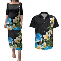 Hawaiian Plumeria and Turtle Couples Matching Puletasi and Hawaiian Shirt with Polynesian Tribal Art Pattern Vintage Vibes LT03 Black - Polynesian Pride